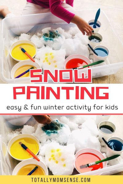 snow painting winter activity for kids