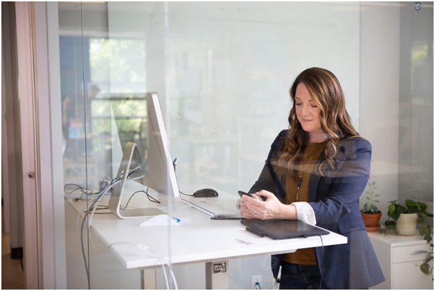 A mother working at the office.